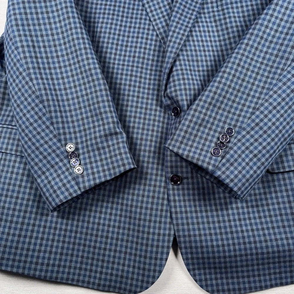 Oak Hill Blazer Mens Size 3XL 54/56 Blue Check Polyester Rayon Double Vented